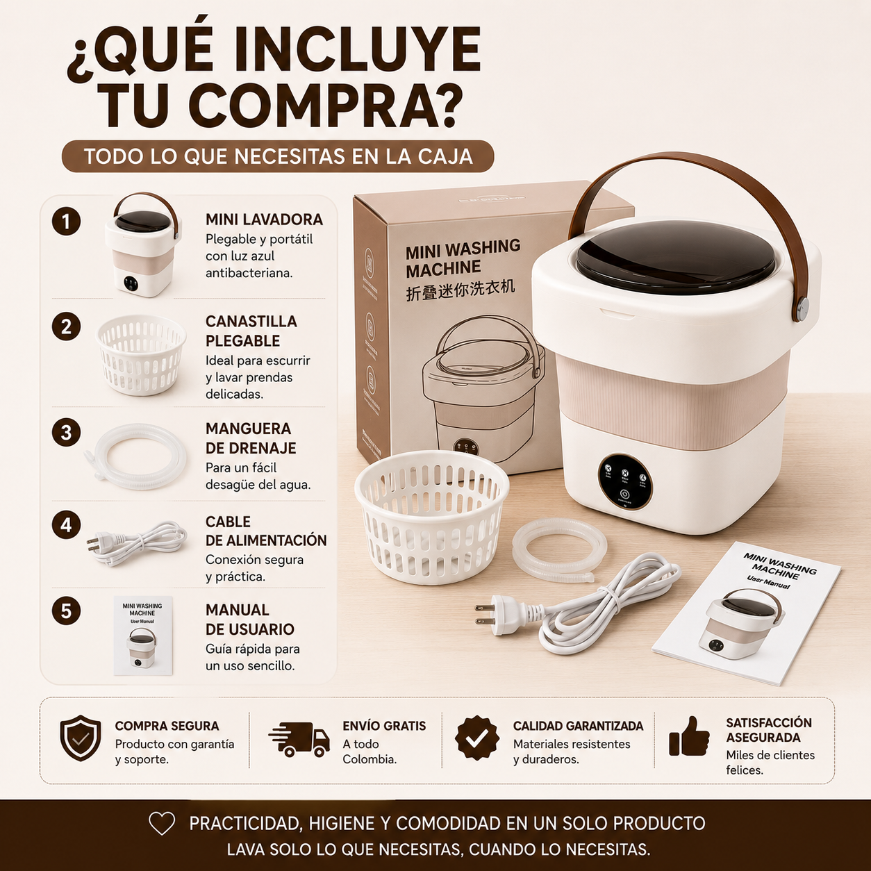Mini lavadora portatil plegable - Lava tus prendas delicadas de forma práctica, rápida y más higiénica… sin usar toda la lavadora.