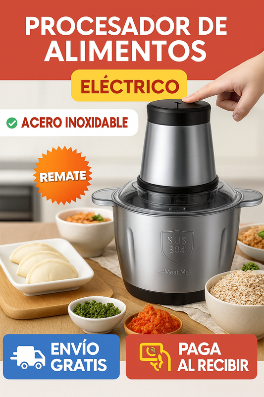 PROCESADOR DE ALIMENTOS ELÉCTRICO DE ACERO INOXIDABLE
