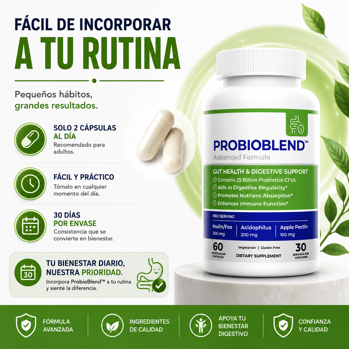 Probiohealth™ Apoya tu bienestar digestivo con una fórmula avanzada 4 en 1