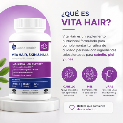 Vita Hair, Skin & Nails™ Nutrición diaria para apoyar la belleza de tu cabello, piel y uñas desde adentro
