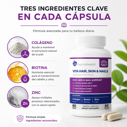 Vita Hair, Skin & Nails™ Nutrición diaria para apoyar la belleza de tu cabello, piel y uñas desde adentro