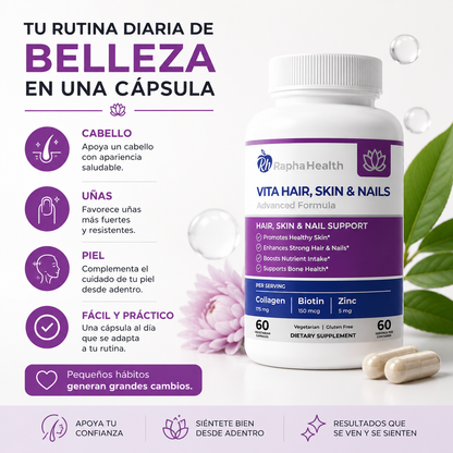 Vita Hair, Skin & Nails™ Nutrición diaria para apoyar la belleza de tu cabello, piel y uñas desde adentro