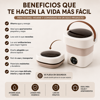 Mini lavadora portatil plegable - Lava tus prendas delicadas de forma práctica, rápida y más higiénica… sin usar toda la lavadora.