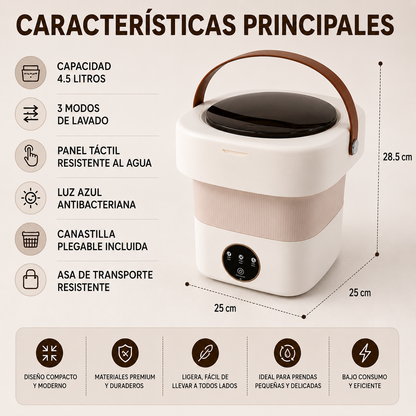 Mini lavadora portatil plegable - Lava tus prendas delicadas de forma práctica, rápida y más higiénica… sin usar toda la lavadora.
