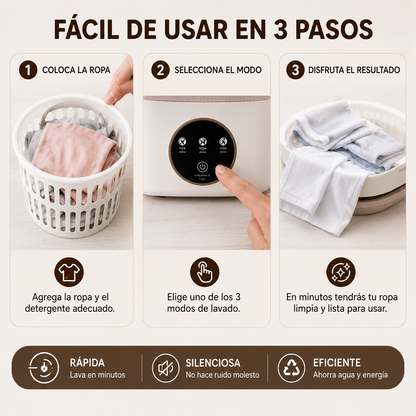 Mini lavadora portatil plegable - Lava tus prendas delicadas de forma práctica, rápida y más higiénica… sin usar toda la lavadora.